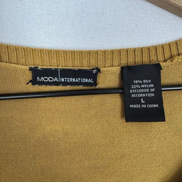 Vtg Y2K Moda International Sweater Womens Large Mustard Yellow Cardigan Lace 90s - Picture 11 of 14